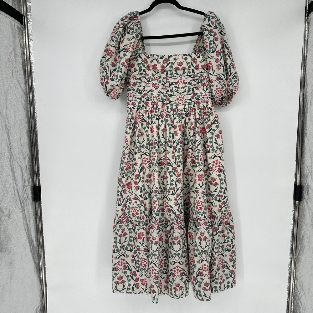 Abercrombie & Fitch Emerson Poplin Puff Sleeve Midi Dress Floral Boho Pockets M